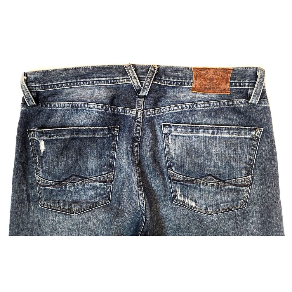 Lucky Brand Cross Road Straight Jeans Mens 32* (Fits 34x30) Blue Whiskered Denim - Picture 7 of 13